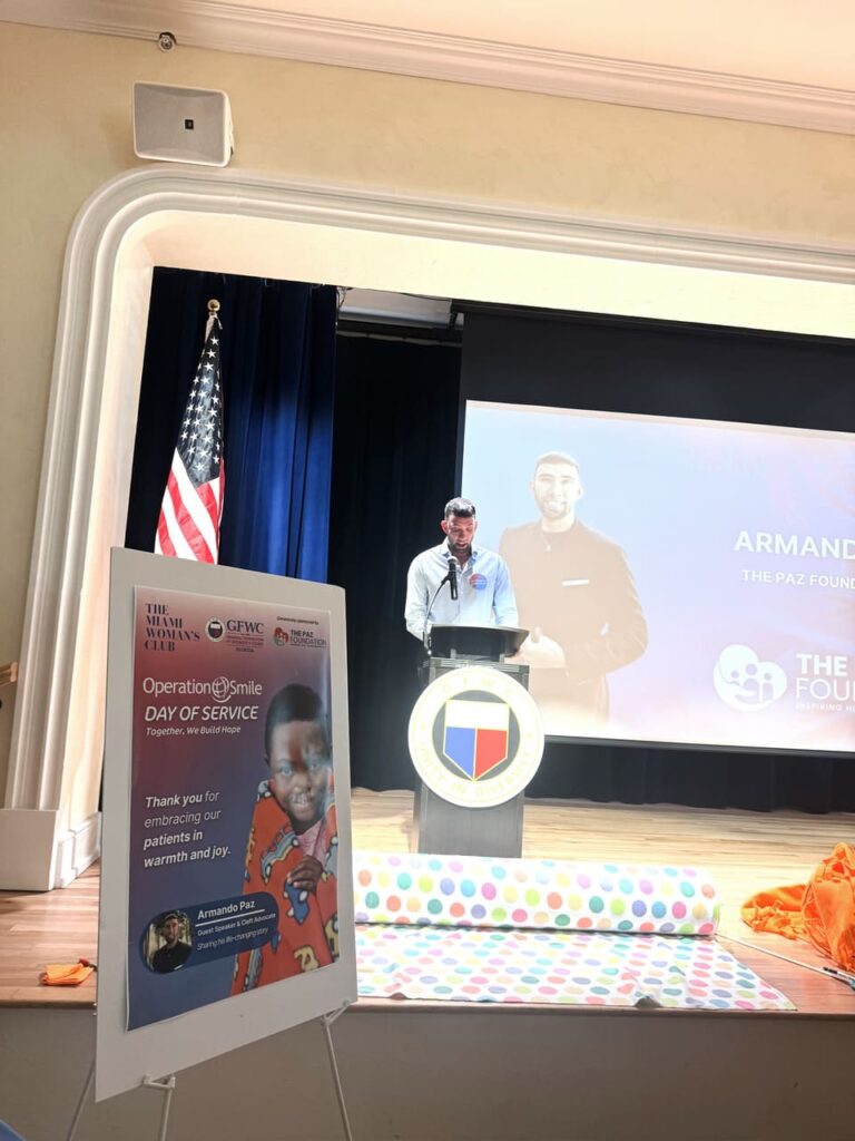GFWC Operation Smile Miami, The Miami Woman's Club Day of Service, Operation Smile Blanket Drive, No-Sew Fleece Blankets GFWC, Smile Bags creation, Operation Smile Patients Support, Armando Paz Guest Speaker, The Paz Foundation Sponsorship, Community Service Miami.